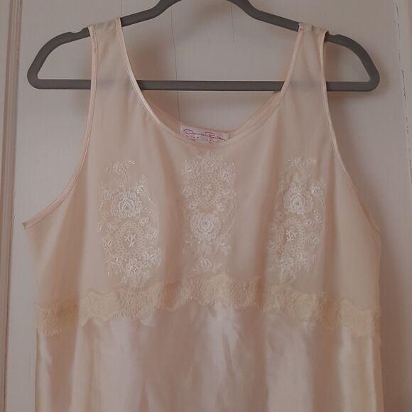 XL Oscar de la Renta Pink Label Y2K Cream Nightgown Slip Lingerie Lace Embroider - Picture 3 of 8